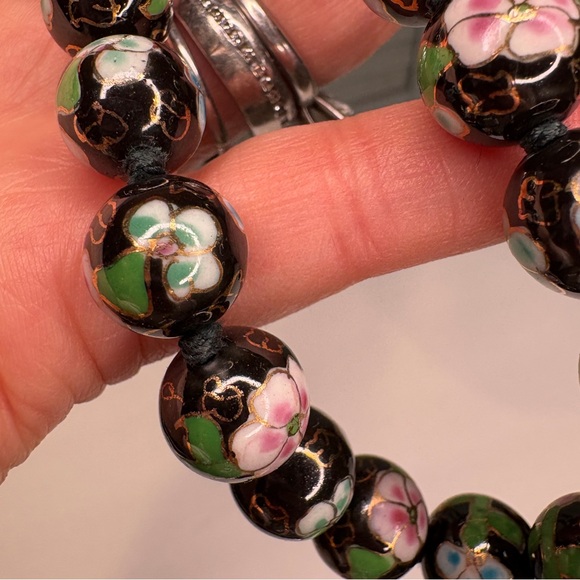 Vintage Cloisonne Beaded Enamel Floral Ball Necklace 24" Long - Picture 5 of 8